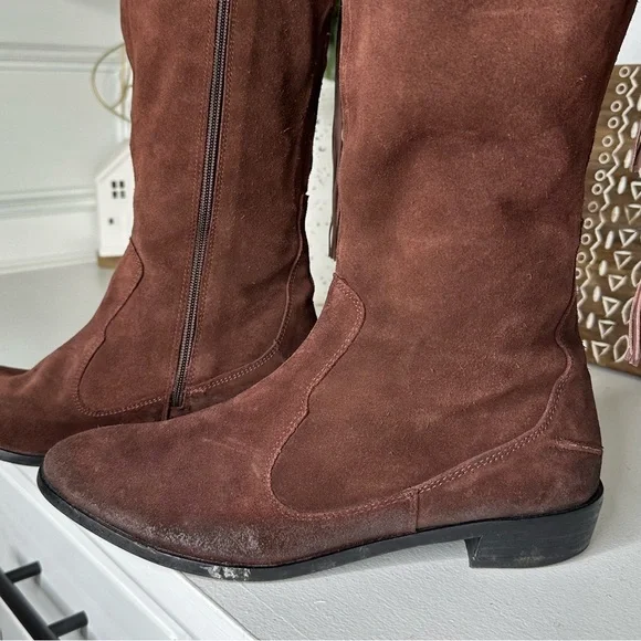 Free People Mahogany Suede Knee-High Fringe Maddox Boots -Size 41 US 10 - Picture 2 of 12